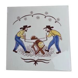 1960’s Vintage Berggren 6” Ceramic Tile Swedish Folk Art MCM Amish Dutch Trivets